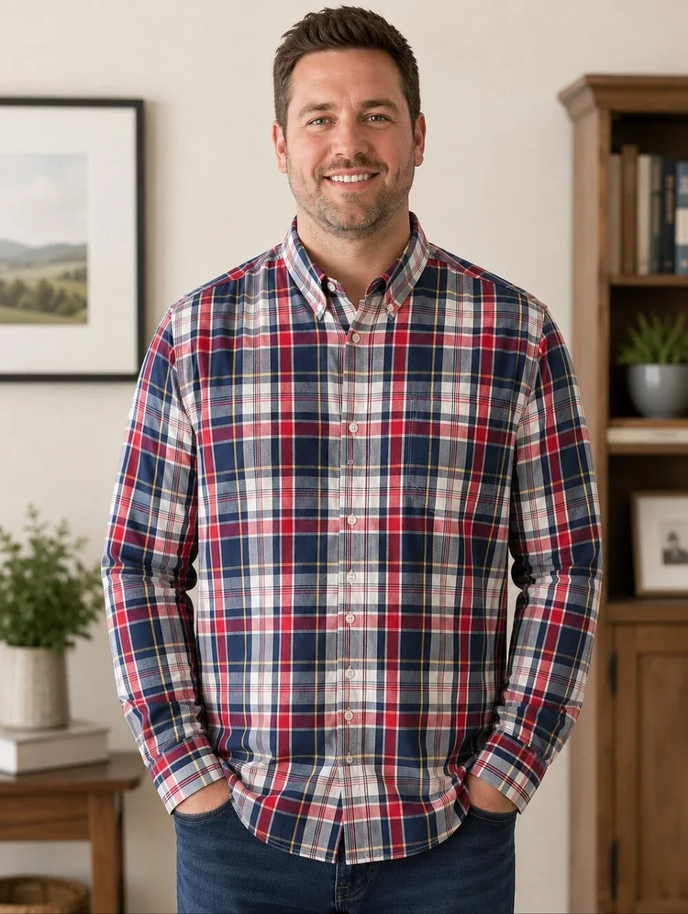 J.Crew Flex Washed Classic Plaid Button Down Shirt Preppy Casual Classic